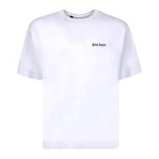 Minimalistisch Katoenen T-Shirt met Geborduurd Logo Palm Angels , Whit...