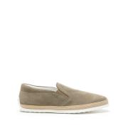 Beige Suède Slip-On Sneakers met Handgeweven Touwdetail Tod's , Gray ,...