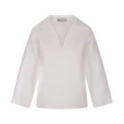 Zijden Blouse met Open Kraag Tory Burch , White , Dames