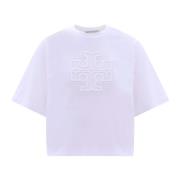 Wit Ss23 Crop Fit T-Shirt met Maxi Ingedrukt Logo Tory Burch , White ,...