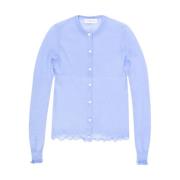 Blauwe Wolmix Rondehals Cardigan Tory Burch , Blue , Dames