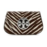 Gedrukte kalfshaar en leren schoudertas Tory Burch , Multicolor , Dame...