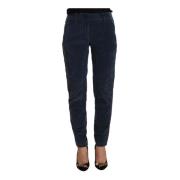Blue Mid Waist Cotton Stretch Tapered Pants Peserico , Blue , Dames