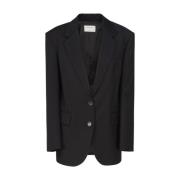 Zwarte Wollen Blazer met Oversized Volume Sportmax , Black , Dames