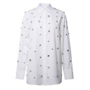 Oversized Wit Katoenen Poplin Shirt met All Over Strass Applicatie Spo...