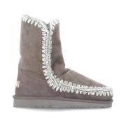 Grijze Leren Laarzen met Wol Stiksels Mou , Gray , Dames