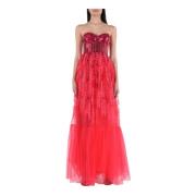 Lange jurk met geborduurde pailletten top Elisabetta Franchi , Pink , ...
