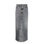 Grijze Denim Rok - Hoge Taille, Enkellengte, Klassieke Zakken 3X1 , Gr...