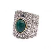 925 Sterling Zilveren Ring met Ovale Malachiet Jalan Jalan , Multicolo...
