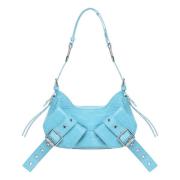 Turquoise Schoudertas met Stroopdetail Biasia , Blue , Dames