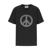 Zwarte katoenen T-shirt met Peace-logo Moschino , Black , Dames