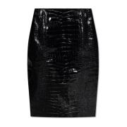 Leren rok met krokodilleneffect Versace , Black , Dames