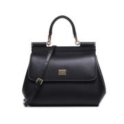 Medium Sicily Tas in Zwart Kalfsleer Dolce & Gabbana , Black , Dames