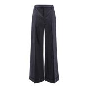 Grijze Virgin Wool Wide Leg Broek Brunello Cucinelli , Gray , Dames