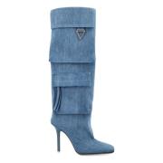 Denimblauwe Cargo Laarzen The Attico , Blue , Dames