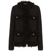 Frayed Edge Tweed Jas Dolce & Gabbana , Black , Dames