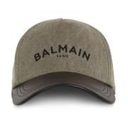 Groene Logo Hoed met Band Sluiting Balmain , Green , Heren