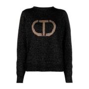 Lurex Sweater Jumpsuit met Oval T Twinset , Black , Dames