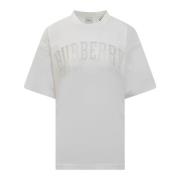 Korte Mouw T-shirt met Ronde Hals en Geborduurd Logo Burberry , White ...