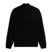 Zwarte Geribbelde Half-Zip Coltrui Fred Perry , Black , Heren