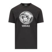 Zwart Crew Neck T-shirt met Geborduurd Medusa Logo Versace , Black , H...