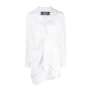 Witte Asymmetrische Jurk met Knoopdetails Jacquemus , White , Dames