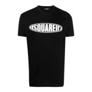 Zwarte katoenen T-shirt met logo belettering Dsquared2 , Black , Heren