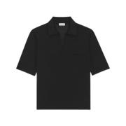 Zwart Wol V-Hals Polo Shirt Saint Laurent , Black , Heren