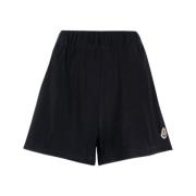 Marineblauwe Velvet Patch Logo Shorts Moncler , Blue , Dames