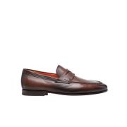 Bruine leren Mocins Santoni , Brown , Heren