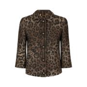 Leopard Jacquard Wol Kort Jasje Dolce & Gabbana , Multicolor , Dames