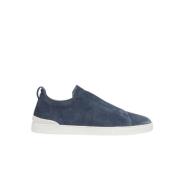 Blauwe Triple Stitch Slip-On Sneakers Ermenegildo Zegna , Blue , Heren