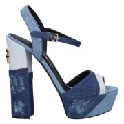 Patchwork denim platform sandalen Dolce & Gabbana , Blue , Dames