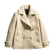 Vintage Wollen Peacoat met Iconische Metalen Haak Fay , White , Dames