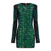 Iridescente krokodilleneffect geborduurde jurk Balmain , Green , Dames