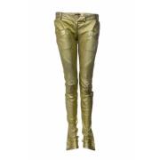 metallic biker pants Balmain Pre-owned , Yellow , Dames