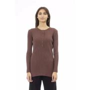 Bruine Crew-neck Sweater met Zijdelingse Splitten Alpha Studio , Brown...