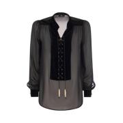 Viscose shirt met fluwelen plastron Elisabetta Franchi , Black , Dames