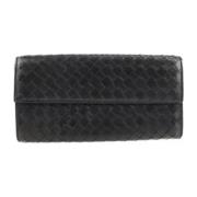 Tweedehands Zwarte Leren Bottega Veneta Portemonnee Bottega Veneta Vin...