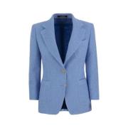 Linnen Blend Textuur Blazer Tagliatore , Blue , Dames