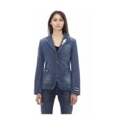 Trendy Blauwe Denim Jas met Patches Baldinini , Blue , Dames