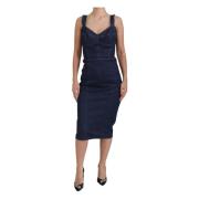 Donkerblauwe Katoenen Denim Sheath Midi Jurk Dolce & Gabbana , Blue , ...