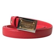 Rode Leren Riem met Gouden Gegraveerde Metalen Gesp Dolce & Gabbana , ...