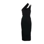 Zwarte Midi Jurk Ro1308 Mugler , Black , Dames