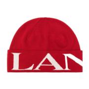 Geribbelde wollen hoed met contrasterend logo Lanvin , Red , Unisex