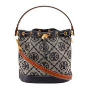 Canvas Bucket Tas met Geborduurd Logo Tory Burch , Blue , Dames