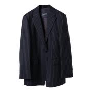 Oversized Wool Pinstripe Blazer Seafarer , Blue , Dames