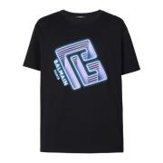 Neon logo T-shirt Balmain , Black , Heren