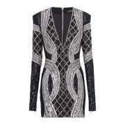 Korte zilveren geborduurde jurk Balmain , Black , Dames