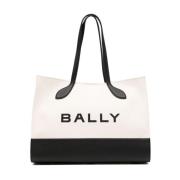 Bar Logo-Print Tote Bag Bally , White , Dames
